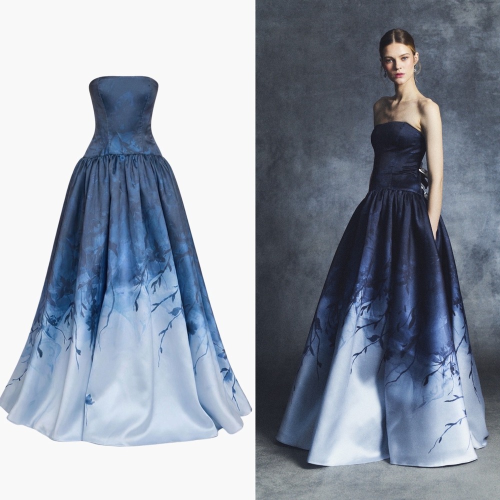 NWT Marchesa Notte Strapless Printed Mikado Gown $1,195 -‎ Size 6